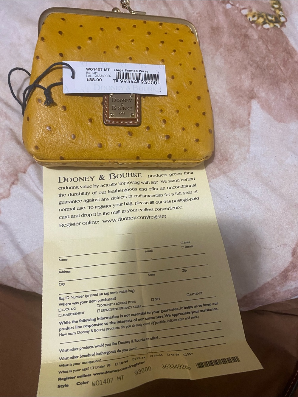 Dooney & Bourke Yellow Ostrich-Embossed Kiss-Lock Wallet - NWT - Picture 2 of 10